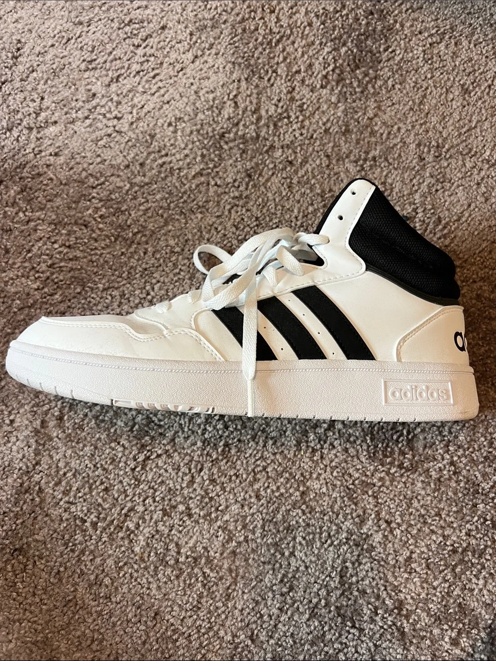 Adidas White and Black Mid Basketball Sneakers. Only worn once.